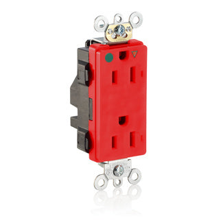 Leviton Lev-Lok Decora Plus Isolated Ground Duplex Receptacle Outlet Heavy-Duty Hospital Grade Smooth Face 15 Amp 125V Modular Red (MD820-IGR)