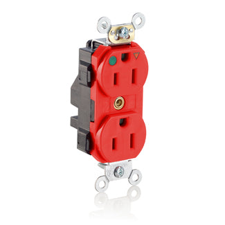 Leviton Lev-Lok Isolated Ground Duplex Receptacle Outlet Heavy-Duty Hospital Grade Smooth Face 15 Amp 125V Modular NEMA 5-15R Red (M8200-IGR)