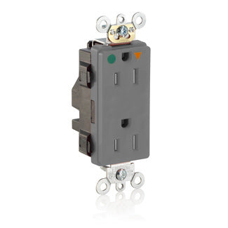 Leviton Lev-Lok Decora Plus Isolated Ground Duplex Receptacle Outlet Heavy-Duty Hospital Grade Tamper-Resistant Smooth Face 15A 125V Gray (MDT82-IGG)