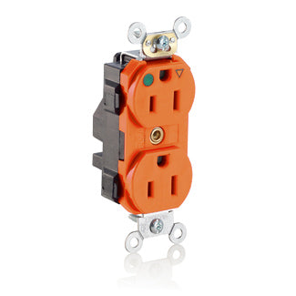 Leviton Lev-Lok Isolated Ground Duplex Receptacle Outlet Heavy-Duty Hospital Grade Tamper-Resistant Smooth Face 15 Amp 125V Orange (MT820-IG)