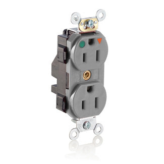 Leviton Lev-Lok Isolated Ground Duplex Receptacle Outlet Heavy-Duty Hospital Grade Tamper-Resistant Smooth Face 15 Amp 125V Gray (MT820-IGG)
