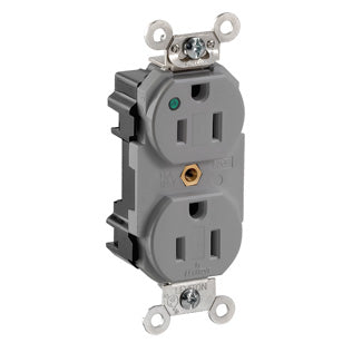 Leviton Lev-Lok Duplex Receptacle Outlet Extra Heavy-Duty Hospital Grade Power Indication Smooth Face 15 Amp 125V Modular Gray (M8200-PLG)