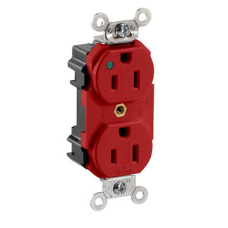 Leviton Lev-Lok Duplex Receptacle Outlet Extra Heavy-Duty Hospital Grade Power Indication Smooth Face 15 Amp 125V Modular Red (M8200-PLR)