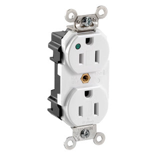 Leviton Lev-Lok Duplex Receptacle Outlet Extra Heavy-Duty Hospital Grade Power Indication Smooth Face 15 Amp 125V Modular White (M8200-PLW)