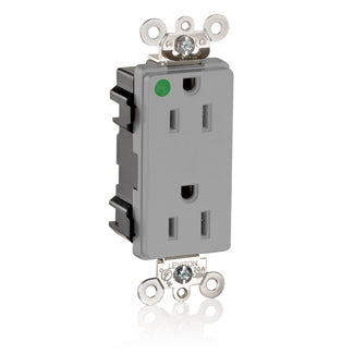 Leviton Lev-Lok Decora Plus Duplex Receptacle Outlet Extra Heavy-Duty Hospital Grade Tamper-Resistant Smooth Face 15 Amp 125V Gray (MT162-HGG)