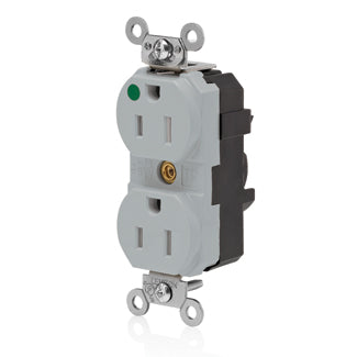 Leviton Lev-Lok Duplex Receptacle Outlet Extra Heavy-Duty Hospital Grade Tamper-Resistant Illuminated Smooth Face 15 Amp 125V Modular Gray (MT820-ILG)