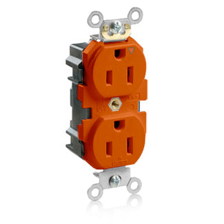 Leviton Lev-Lok Isolated Ground Duplex Receptacle Outlet Heavy-Duty Industrial Spec Grade Smooth Face 15 Amp 125V Modular Orange (M5262-IG)