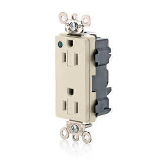 Leviton Lev-Lok Decora Plus Duplex Receptacle Outlet Extra Heavy-Duty Hospital Grade Power Indication Smooth Face 15 Amp 125V Light Almond (M1626-PLT)