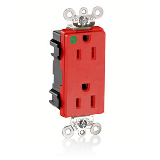 Leviton Lev-Lok Decora Plus Duplex Receptacle Outlet Extra Heavy-Duty Hospital Grade Tamper-Resistant Smooth Face 15 Amp 125V Red (MT162-HGR)