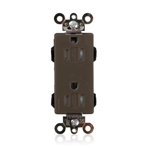 Leviton Lev-Lok 15A Tamper-Resistant Decora Plus Duplex Receptacle Outlet Heavy-Duty Industrial Spec Grade Smooth Face 15 Amp 125V Brown (MT162)