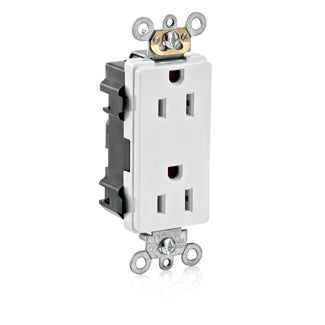 Leviton Lev-Lok Decora Plus Duplex Receptacle Outlet Heavy-Duty Industrial Spec Grade Tamper-Resistant Smooth Face 15 Amp White (MT162-W)