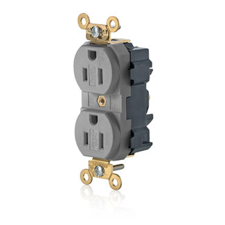 Leviton Lev-Lok Duplex Receptacle Outlet Extra Heavy-Duty Industrial Spec Grade Tamper-Resistant Smooth Face 15 Amp 125 Gray (M5262-SGG)