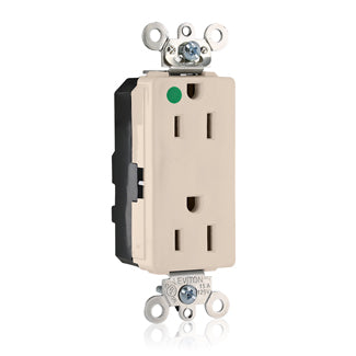 Leviton Lev-Lok Decora Plus Duplex Receptacle Outlet Extra Heavy-Duty Hospital Grade Illuminated Smooth Face 15 Amp 125V Modular Light Almond (M1626-ILT)