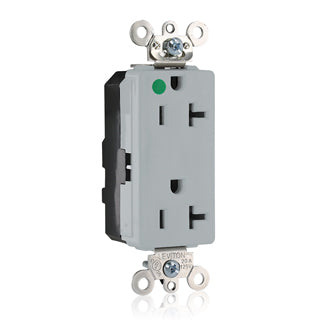 Leviton Lev-Lok Decora Plus Duplex Receptacle Outlet Extra Heavy-Duty Hospital Grade Illuminated Smooth Face 20 Amp 125V Modular Gray (M1636-ILG)