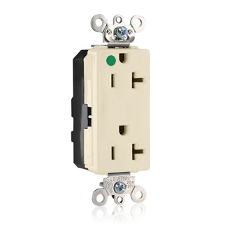 Leviton Lev-Lok Decora Plus Duplex Receptacle Outlet Extra Heavy-Duty Hospital Grade Illuminated Smooth Face 20 Amp 125V Modular Ivory (M1636-ILI)