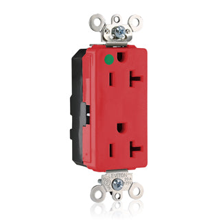 Leviton Lev-Lok Decora Plus Duplex Receptacle Outlet Extra Heavy-Duty Hospital Grade Illuminated Smooth Face 20 Amp 125V Modular Red (M1636-ILR)