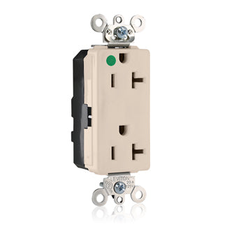 Leviton Lev-Lok Decora Plus Duplex Receptacle Outlet Extra Heavy-Duty Hospital Grade Illuminated Smooth Face 20 Amp 125V Modular Light Almond (M1636-ILT)