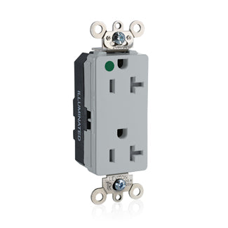 Leviton Lev-Lok Decora Plus Duplex Receptacle Outlet Extra Heavy-Duty Hospital Grade Tamper-Resistant Illuminated 20A 125V Modular Gray (MT163-ILG)