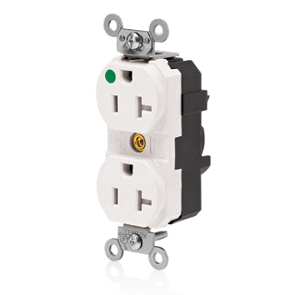 Leviton Lev-Lok Duplex Receptacle Outlet Extra Heavy-Duty Hospital Grade Tamper-Resistant Illuminated Smooth Face 20 Amp 125V White (MT830-ILW)