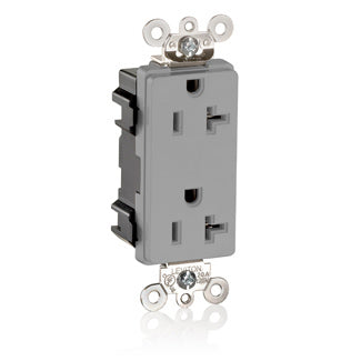 Leviton Lev-Lok Decora Plus Duplex Receptacle Outlet Heavy-Duty Industrial Spec Grade Smooth Face 20 Amp 125V Modular Gray (M1636-GY)
