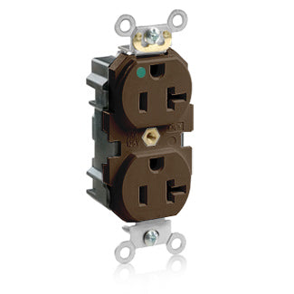 Leviton Lev-Lok Duplex Receptacle Outlet Heavy-Duty Hospital Grade Smooth Face 20 Amp 125V Modular NEMA 5-20R 2-Pole 3-Wire Brown (M8300-H)