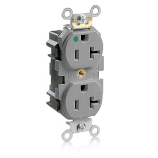 Leviton Lev-Lok Duplex Receptacle Outlet Heavy-Duty Hospital Grade Smooth Face 20 Amp 125V Modular NEMA 5-20R 2-Pole 3-Wire Gray (M8300-HGY)