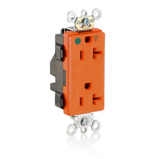 Leviton Lev-Lok Decora Plus Isolated Ground Duplex Receptacle Outlet Heavy-Duty Hospital Grade Smooth Face 20 Amp 125V Modular Orange (MD830-IG)