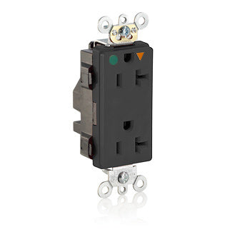 Leviton Lev-Lok Decora Plus Isolated Ground Duplex Receptacle Outlet Heavy-Duty Hospital Grade Smooth Face 20 Amp 125V Modular Black (MD830-IGE)