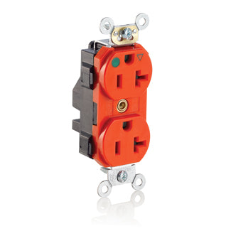 Leviton Lev-Lok Isolated Ground Duplex Receptacle Outlet Heavy-Duty Hospital Grade Smooth Face 20 Amp 125V Modular NEMA 5-20R Orange (M8300-IG)