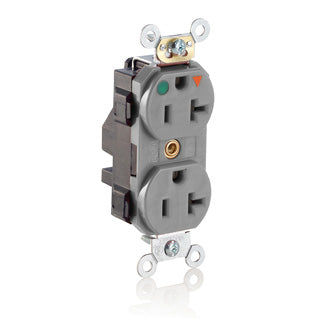 Leviton Lev-Lok Isolated Ground Duplex Receptacle Outlet Heavy-Duty Hospital Grade Smooth Face 20 Amp 125V Modular NEMA 5-20R Gray (M8300-IGG)