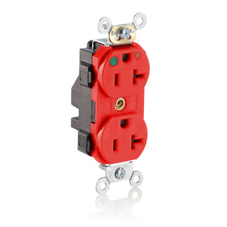 Leviton Lev-Lok Isolated Ground Duplex Receptacle Outlet Heavy-Duty Hospital Grade Smooth Face 20 Amp 125V Modular NEMA 5-20R Red (M8300-IGR)