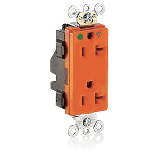 Leviton Lev-Lok Decora Plus Isolated Ground Duplex Receptacle Outlet Heavy-Duty Hospital Grade Tamper-Resistant Smooth Face 20 Amp 125V Orange (MDT83-IG)