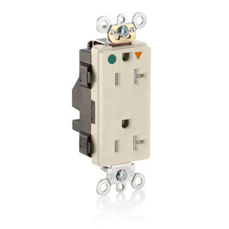 Leviton Lev-Lok Decora Plus Isolated Ground Duplex Receptacle Outlet Heavy-Duty Hospital Grade Tamper-Resistant Smooth Face 20 Amp 125V Light Almond (MDT83-IGT)