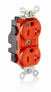 Leviton Lev-Lok Isolated Ground Duplex Receptacle Outlet Heavy-Duty Hospital Grade Tamper-Resistant Smooth Face 20 Amp 125V Orange (MT830-IG)