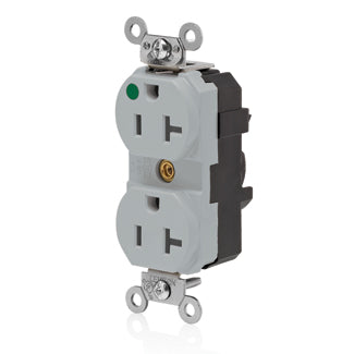 Leviton Lev-Lok Duplex Receptacle Outlet Extra Heavy-Duty Hospital Grade Illuminated Smooth Face 20 Amp 125V Modular NEMA 5-20R Gray (M8300-ILG)