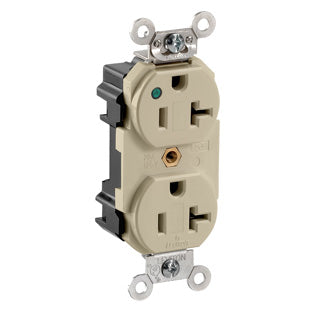 Leviton Lev-Lok Duplex Receptacle Outlet Extra Heavy-Duty Hospital Grade Power Indication Smooth Face 20 Amp 125V Modular Ivory (M8300-PLI)