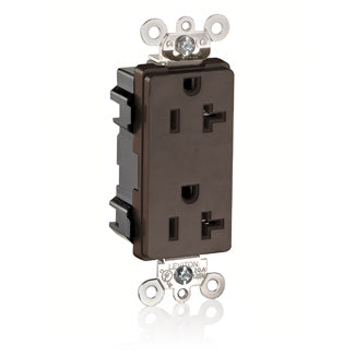 Leviton Lev-Lok Decora Plus Duplex Receptacle Outlet Heavy-Duty Industrial Spec Grade Tamper-Resistant Smooth Face 20 Amp Brown (MT163)