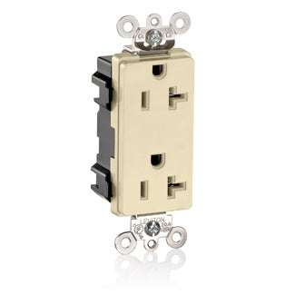 Leviton Lev-Lok Decora Plus Duplex Receptacle Outlet Heavy-Duty Industrial Spec Grade Tamper-Resistant Smooth Face 20 Amp Ivory (MT163-I)