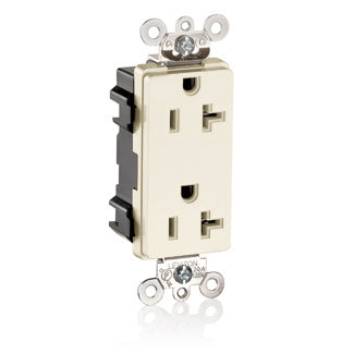 Leviton Lev-Lok Decora Plus Duplex Receptacle Outlet Heavy-Duty Industrial Spec Grade Tamper-Resistant Smooth Face 20 Amp Light Almond (MT163-T)