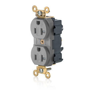 Leviton Lev-Lok Duplex Receptacle Outlet Extra Heavy-Duty Industrial Spec Grade Tamper-Resistant Smooth Face 20A/125V Modular Gray (M5362-SGG)