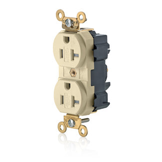 Leviton Lev-Lok Duplex Receptacle Outlet Extra Heavy-Duty Industrial Spec Grade Tamper-Resistant Smooth Face 20A/125V Modular Ivory (M5362-SGI)