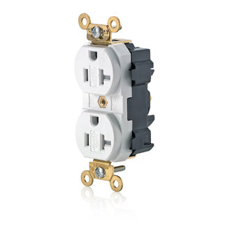 Leviton Lev-Lok Duplex Receptacle Outlet Extra Heavy-Duty Industrial Spec Grade Tamper-Resistant Smooth Face 20A/125V Modular White (M5362-SGW)