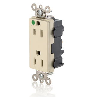 Leviton Lev-Lok Decora Plus Duplex Receptacle Outlet Extra Heavy-Duty Hospital Grade Smooth Face 15 Amp 125V Modular NEMA 5-15R Ivory (M1626-HGI)