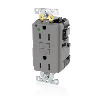 Leviton Lev-Lok SmartlockPro GFCI Duplex Receptacle Outlet Extra Heavy-Duty Hospital Grade Power Indication 15 Amp 20 Amp Feed-Through Gray (MGFN1-HGG)