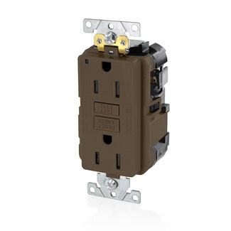 Leviton Lev-Lok SmartlockPro GFCI Duplex Receptacle Outlet Extra Heavy-Duty Industrial Spec Grade Power Indication 15A 20A Feed Through Brown (MGFN1)