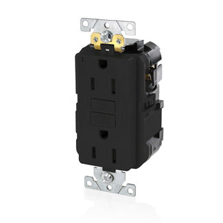 Leviton Lev-Lok SmartlockPro GFCI Duplex Receptacle Outlet Extra Heavy-Duty Industrial Spec Grade Power Indication 15A 20A Feed Through Black (MGFN1-E)