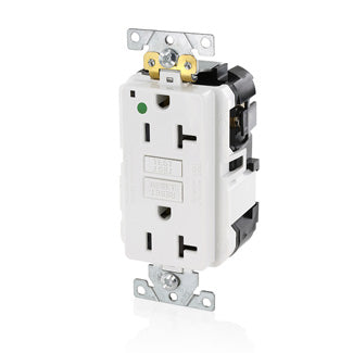 Leviton Lev-Lok SmartlockPro GFCI Duplex Receptacle Outlet Extra Heavy-Duty Hospital Grade Power Indication 20 Amp 125V Modular White (MGFN2-HGW)