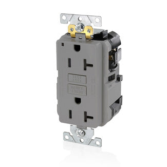 Leviton Lev-Lok SmartlockPro GFCI Duplex Receptacle Outlet Extra Heavy-Duty Industrial Spec Grade Power Indication 20 Amp 125V Gray (MGFN2-GY)