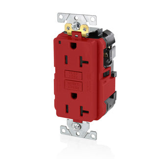 Leviton Lev-Lok SmartlockPro GFCI Duplex Receptacle Outlet Extra Heavy-Duty Industrial Spec Grade Power Indication 20 Amp 125V Red (MGFN2-R)