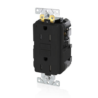 Leviton Lev-Lok SmartlockPro GFCI Duplex Receptacle Outlet Extra Heavy-Duty Industrial Spec Grade Tamper-Resistant 15A 20A Feed-Through 125V Black (MGFT1-E)